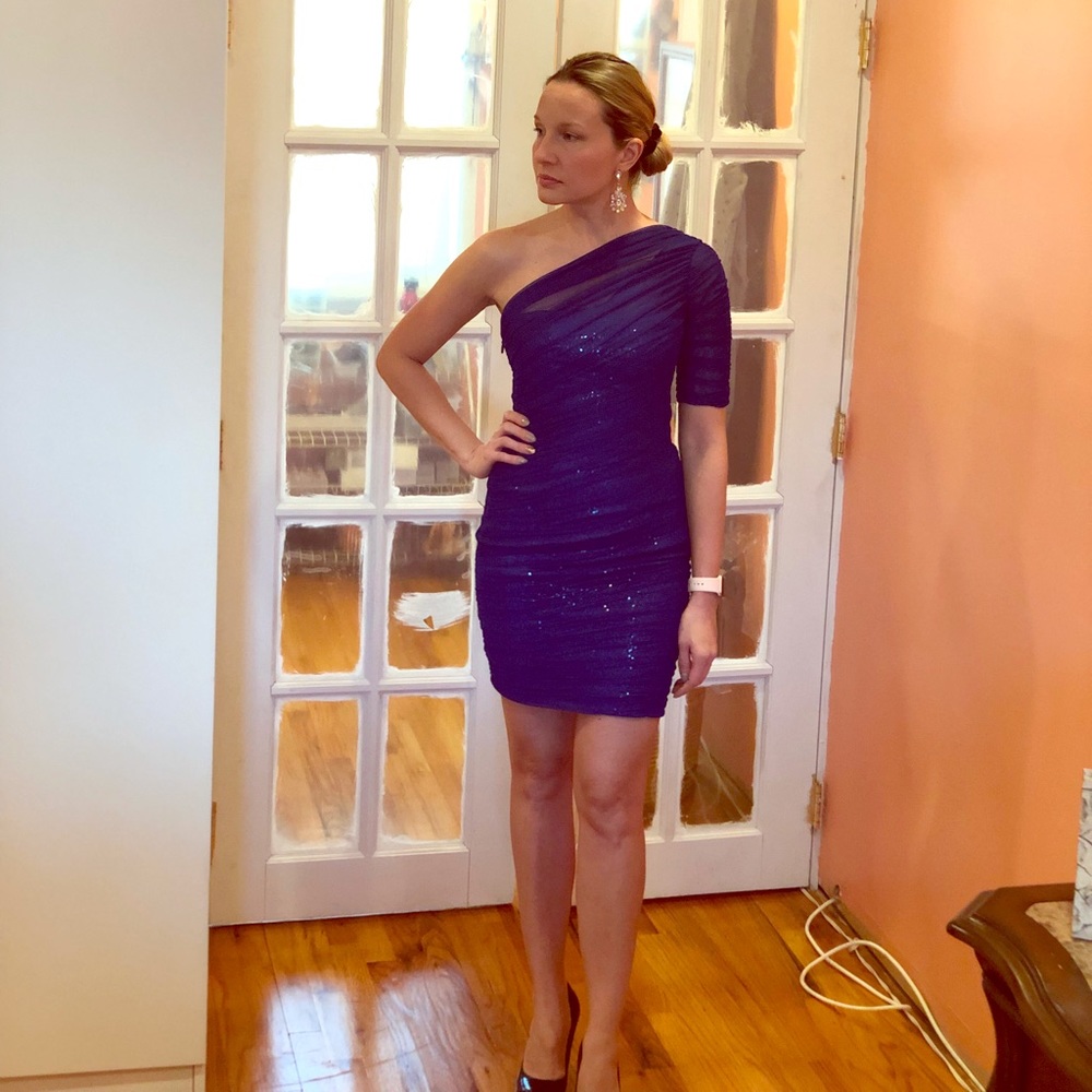 BCBG maxazria blue sequin cocktail dress